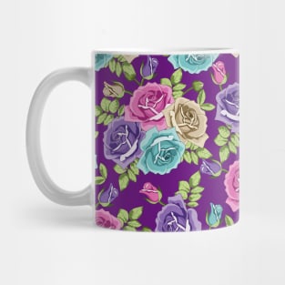 Botanical Roses Seamless Pattern On Purple Background Mug